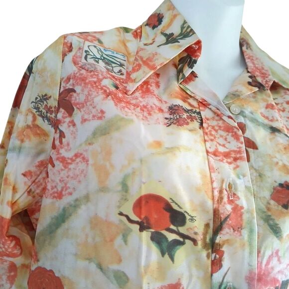 Tail's End Vintage 80's Top Button Down Wide Lapels Long Sleeves Floral - Picture 5 of 13